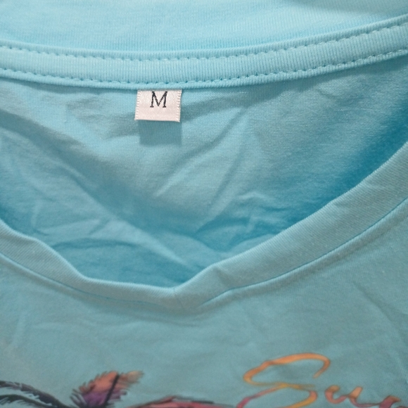 Blue Graphic Tee with Palm Tree Design - Picture 2 of 3